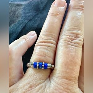Silver Ring with Lapis Beads